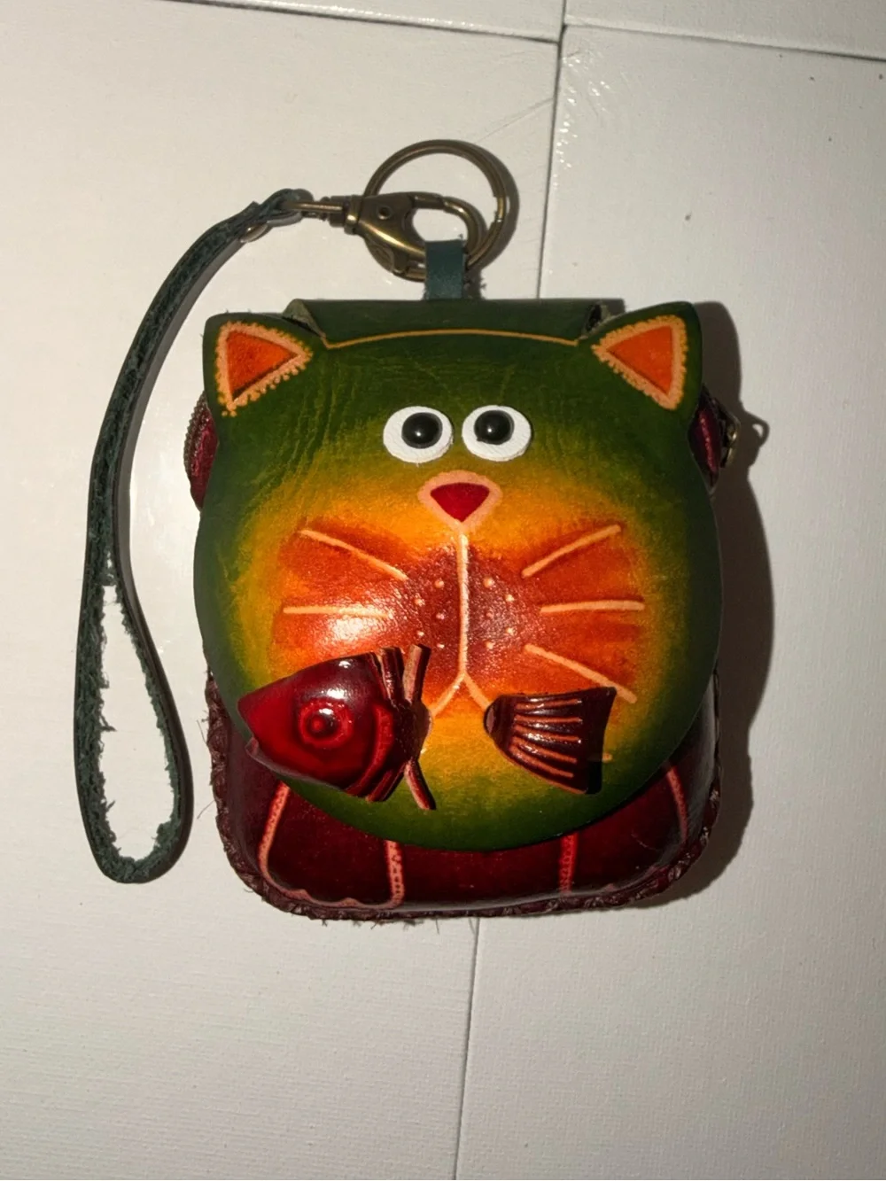 Handmade Leather Cat Wristlet Coin Purse
